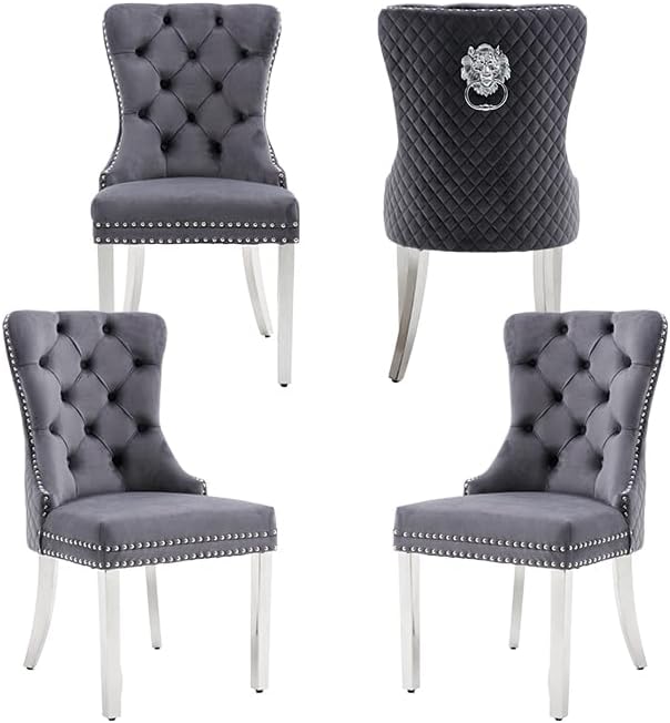 Miniatura 1 de Homedraft Nikki Collection - Juego de 2 sillas de comedor de terciopelo con patas acrílicas y anillo de tracción, silla auxiliar de lujo con ribete