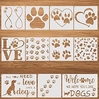 Prasacco 11pcs Paw Painting Stencils,Reusable Dog Paw Print Templates Plastic Assorted Size Dog Trail Stencils with Metal Open Ring for DIY Scrapbooks Painting on Wood Wall Home Decor Supplie