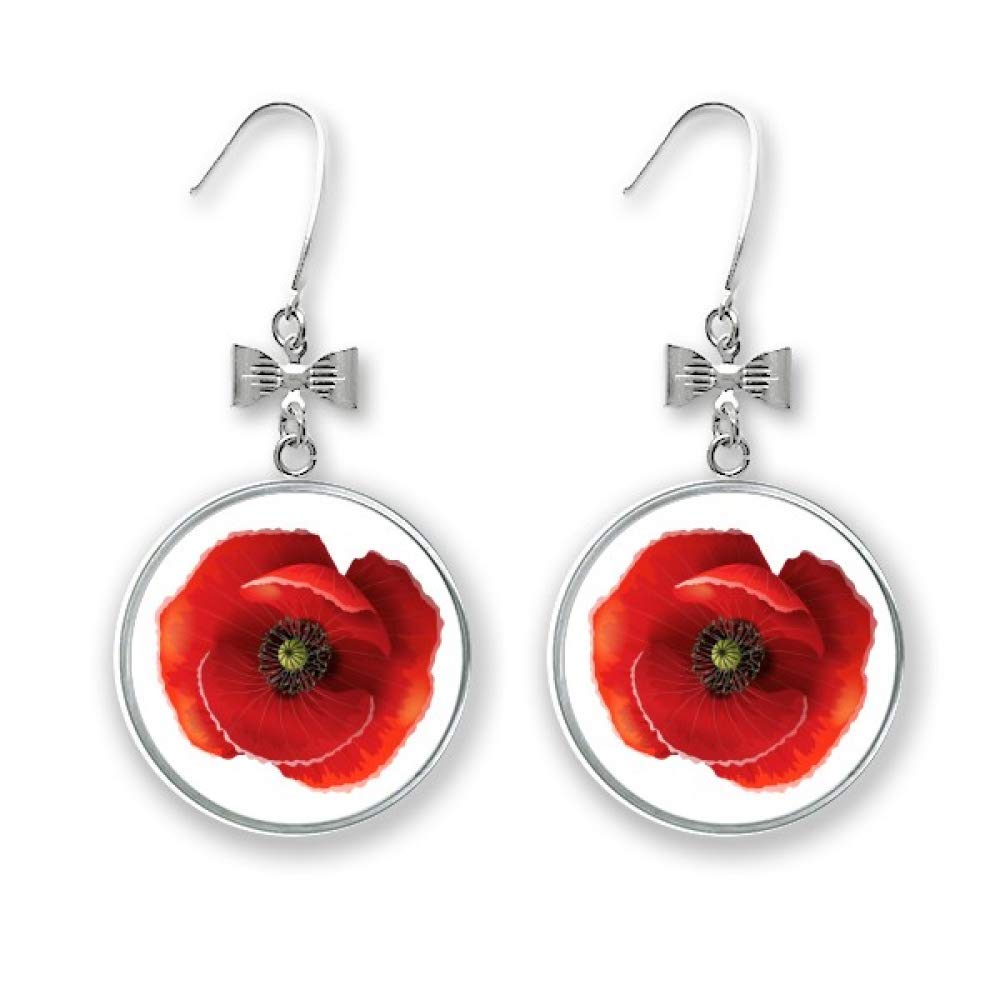 Boucles d'oreilles coquelicot en métal ciselé et fleurs rouges - 4