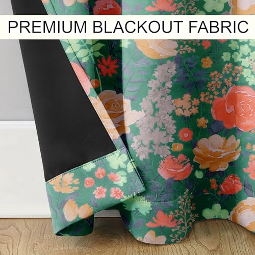 Image of Cloth Fusion Printed 100% Blackout Door Curtains 9 Feet Long Set of 2, Room Darkening Parda with Stainless Steel Grommets for Home Decor (9x4.5 Feet, Green Roses)