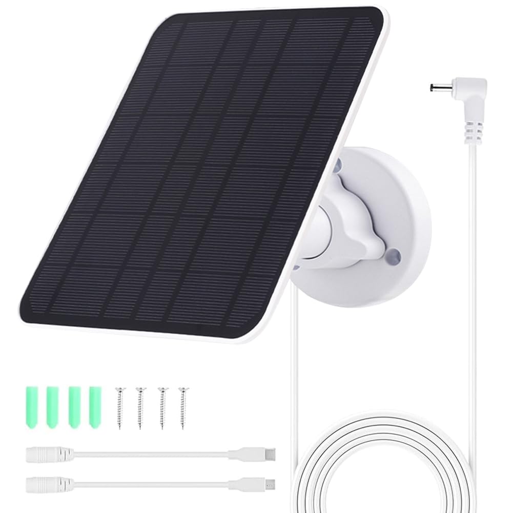 Solar Panel for Ring Camera,5W Solar Charger Compatible with Ring Stick Up Cam/Pro Battery,Spotlight Cam Plus/Pro Battery, Includes Barrel Plug to USB-C/Type-C Adapter, Waterproof, 10FT Cable (White)