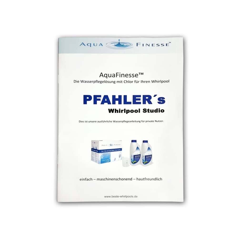 AquaFinesse Wasserpflege Set für Whirlpools, inkl. Calhypo-Chlor, pH Senker, pH Heber, Pooltester mit Testtabletten, FilterClean-Tabletten,Scum Bug absorbierender Schwamm
