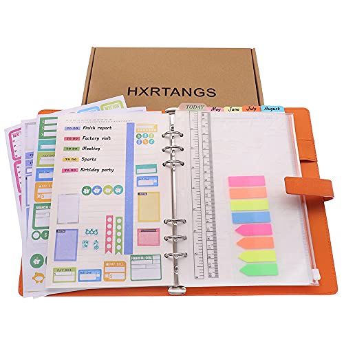 Hxrtangs A5 Refillable Notebook, Ring Binder Journal Personal Organizer With 80 Sheets Lined Filler Paper + Planner Stickers + Subject Dividers + Index Tabs + Bookmark Ruler + Zip Bag + Stencil, Navy Blue #TOP5