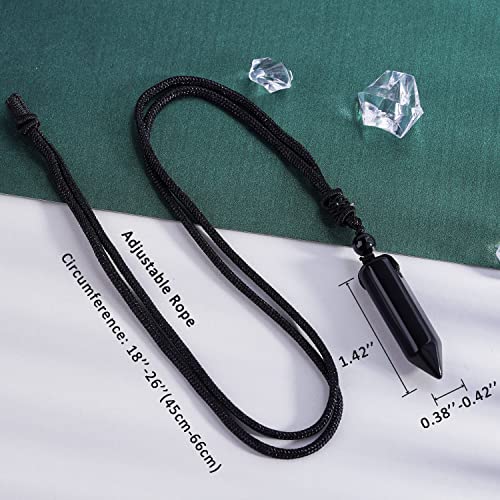 Tikcauz Hexagonal Crystal Points Pendant Necklace Black Obsidian Healing Stone Necklace Adjustable Rope Reiki Gemstone Necklace Handmade Jewelry For Men Women #TOP2