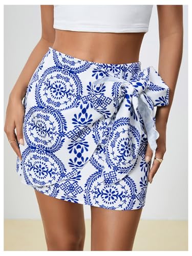 Milumia Women's Summer Boho Wrap Mini Skirt Allover Print High Waisted Knot Side Short Vacation Beach Skirt3
