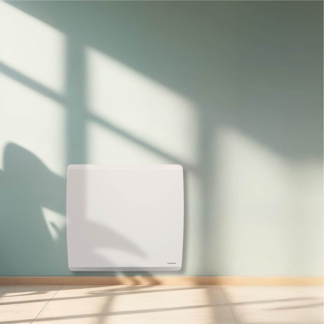 THOMSON - Radiateur électrique fixe connecté WiFi à inertie sèche céramique + film avec thermostat interchangeable 1500W THOMSON MOLY horizontal blanc