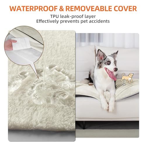 Mora Pets Dog Crate Mat Crate Pad Waterproof Dog Bed with Removable Washable Cover Anti-Slip Bottom Self Warming Memory Foam Pet Sleeping Mattress for Large Medium Small Dogs Beige 24 inch - Image 4