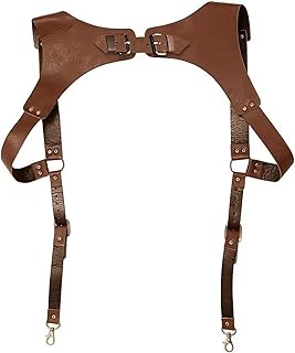 PENGXX Steampunk Renaissance Leather Suspenders for Men H Designs Vintage Men\'s Back Support Harness Metal Hooks Adjustable