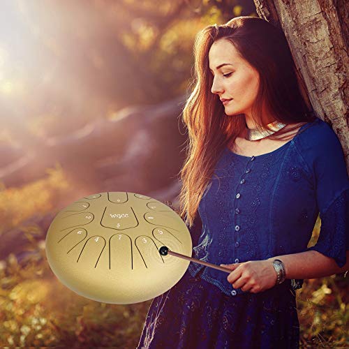 Steel Tongue Drum, 13 Notes 12 inches Hand Tongue Drum Percussion Instrument Lotus Pan Drum with Drum Mallets Carry Bag (Gold) - Thumbnail 5