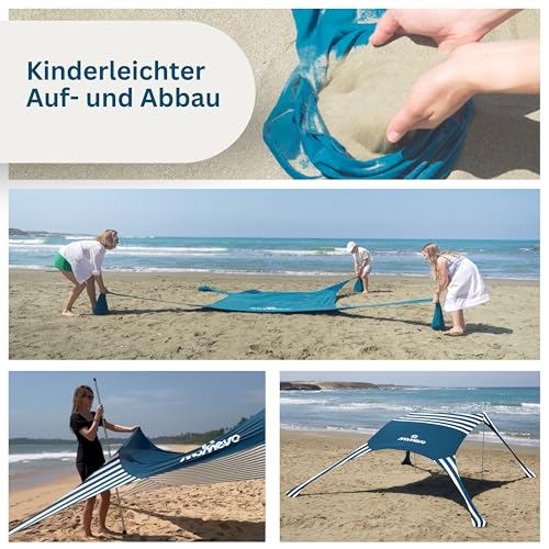 MOMEVO - Sunsail Young Family Strandzelt - Sonnensegel Strand mit zertifiziertem UV Schutz UPF50+ (Bis 4 Personen, Sailor) – Bild 5