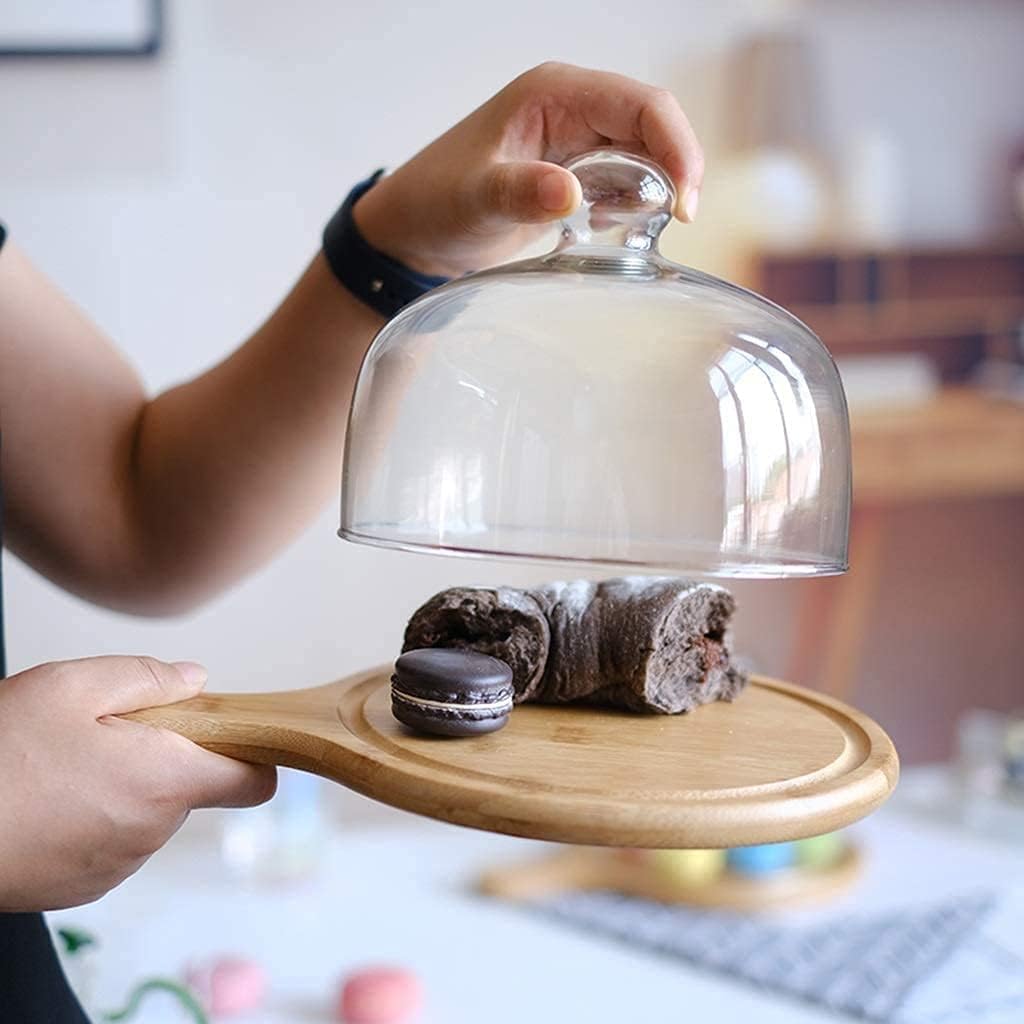 Wooden Pastry Rack with Handle Tray Dust-Proof Glass Dome Cake Dessert Tray 11/10/8/6inch Tasting Plate Party Decorative Serving Tray (Size : 8inch) (6inch)