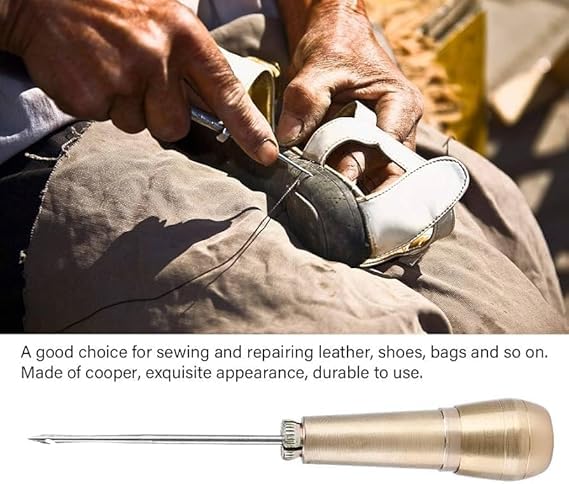 Image of PE - Shoe Repair Tool - Wooden Handle Canvas Leather Working Sewing Shoe Repair Awl Tool 5 inch - Reddish Brown (Pack of 1)