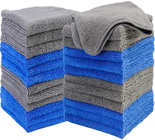 ProHomTex Microfiber Cleaning Towels, Set of 24, for House, Office & Auto, Dark Grey & Dark Blue (12" x 12")