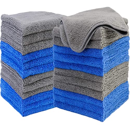 Prohomtex Microfiber Cleaning Towels, Set Of 24, For House, Office & Auto, Dark Grey & Dark Blue (12" X 12") #TOP8