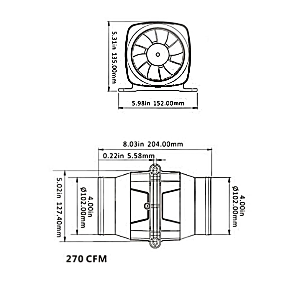 4 Pollici Ventilatore del Condotto Ventola Estrazione Sentina Air Blower, Vents in-Line Marine Bilge Air, di Ventilazione per Yacht, edifici, roulotte, 12V, 100mm, Bianco