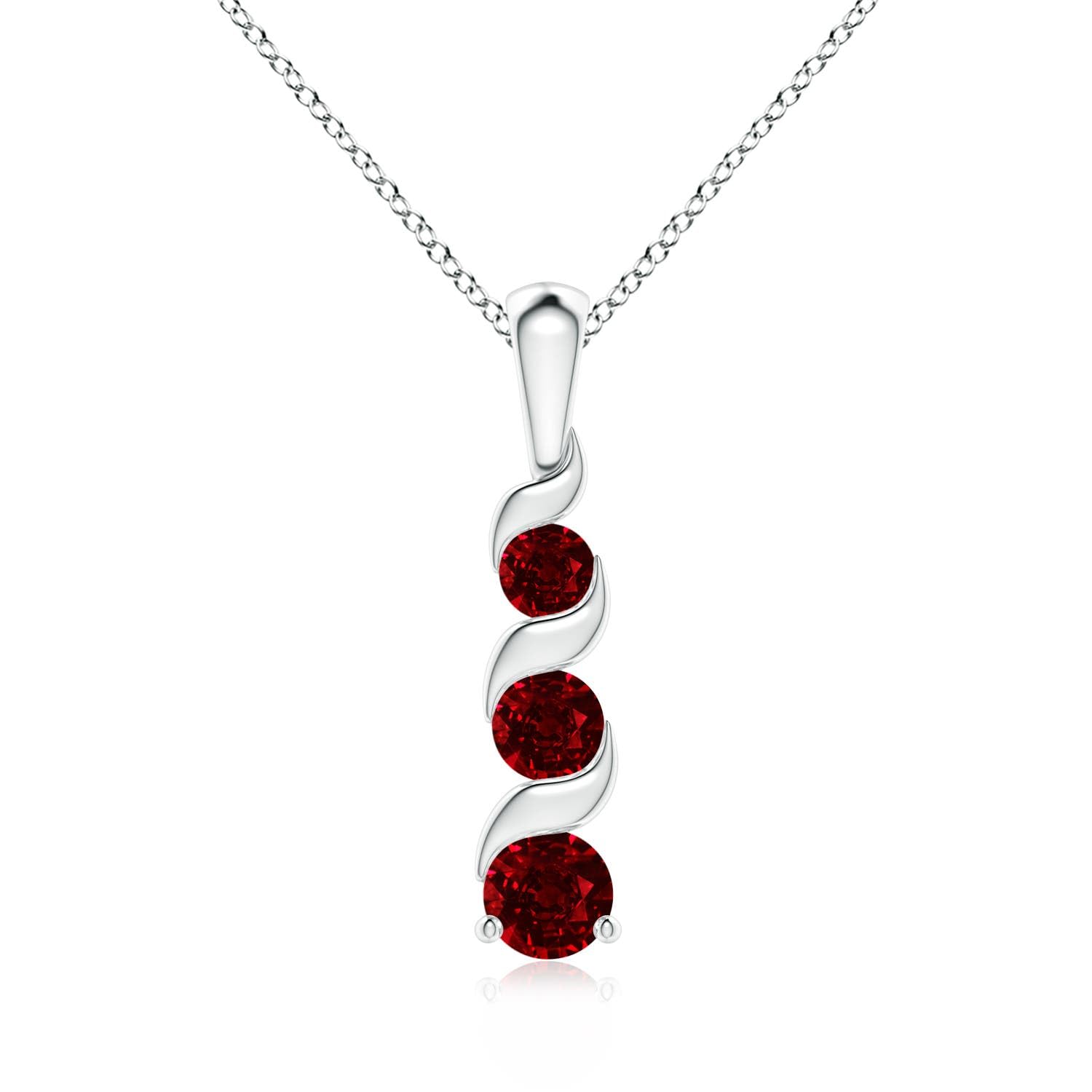 Angara Channel-Set Round Ruby Three Stone Journey Necklace in Sterling Silver | Natural Ruby Three Stone Pendant for Women | July Birthday,