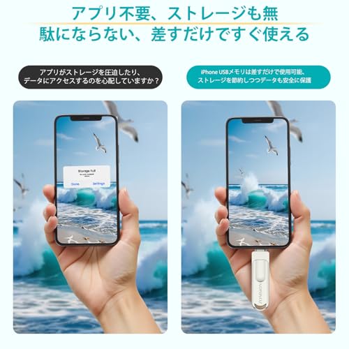 【MFI認証】ZONISION iPhone用 256GB USBメモリスティック、アプリなしで写真や動画をバックアップできる3-in-1 USBストレージ、iPhone/iPad/Android/PCと互換性のある外付けストレージ