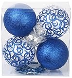 SLEETLY Big Blue Bauble Ornaments for Farmhouse Christmas Tree Holiday Xmas Decorations - Extra Large Shatterproof Plastic 120mm Baubles and Snowflakes, Set of 8