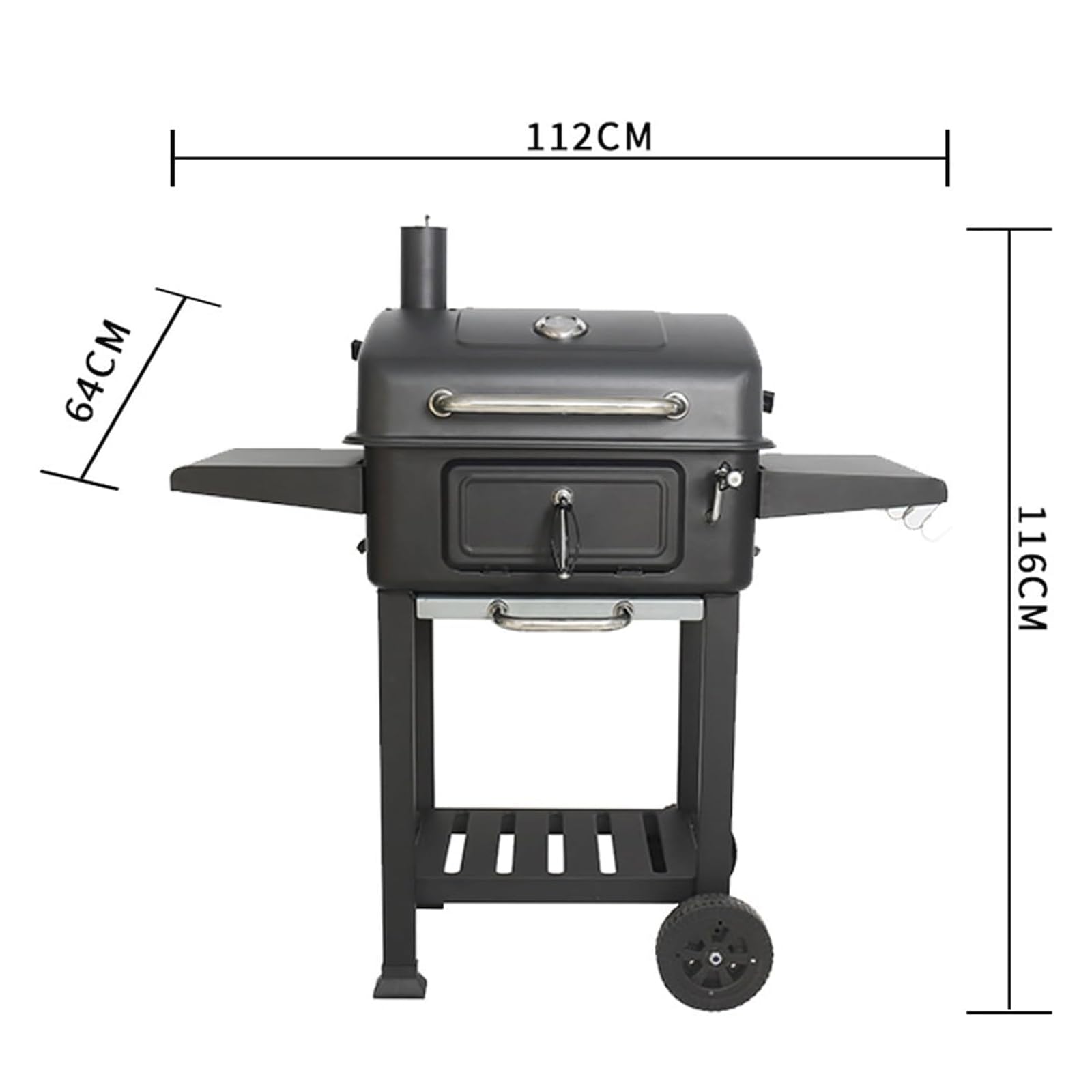 Przenośny grill na węgiel drzewny z kółkami, składany stolik pomocniczy, termometr wizualny, regulowany otwór wentylacyjny, umywalka na węgiel drzewny, do gotowania na świeżym powietrzu