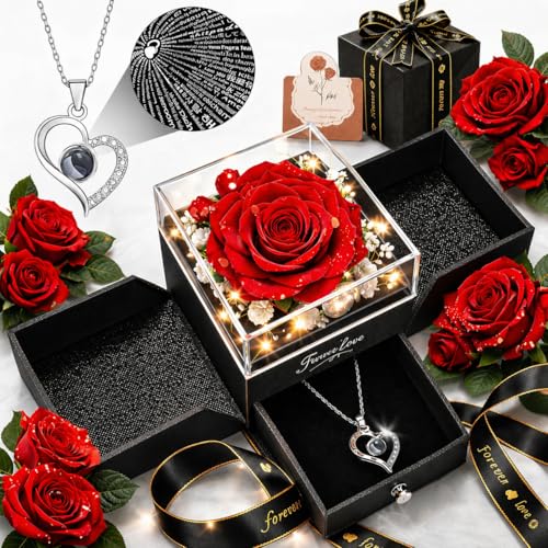Preserved Rose & Heart Necklace