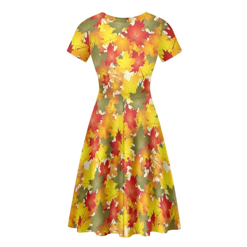 Image of Irisjudy T Shirt Dress for Women Short Sleeve Girls Short Sleeve Dress Plus Size, O Neck Knee Length Midi Dress for Ladies