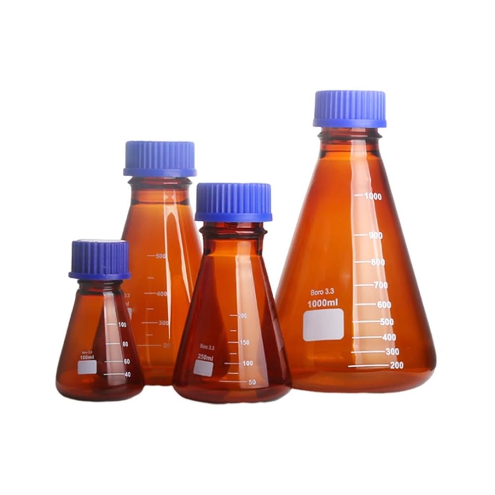 Cristalería de Laboratorio Matraz Erlenmeyer de vidrio marrón con rosca de plástico, botella ámbar de laboratorio(2000ml)