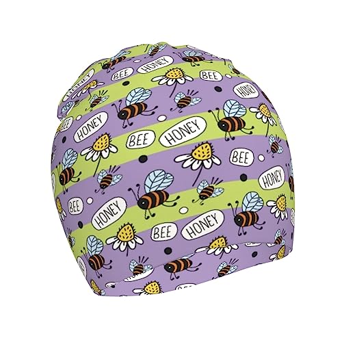 Cute Daisy Honey Print Kids Beanie Hats Warm Knit Beanie Cap Skull Caps Gifts Decor for Boys Girls White