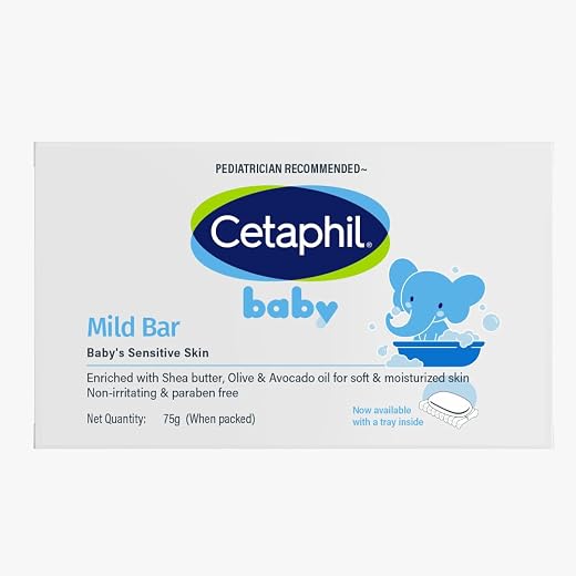 Cetaphil Baby Mild Cleansing Bar for Newborns &amp; Babies 75 gm | With Shea Butter, Avocado Oil &amp; Olive Oil | Gentle, Hypoall...