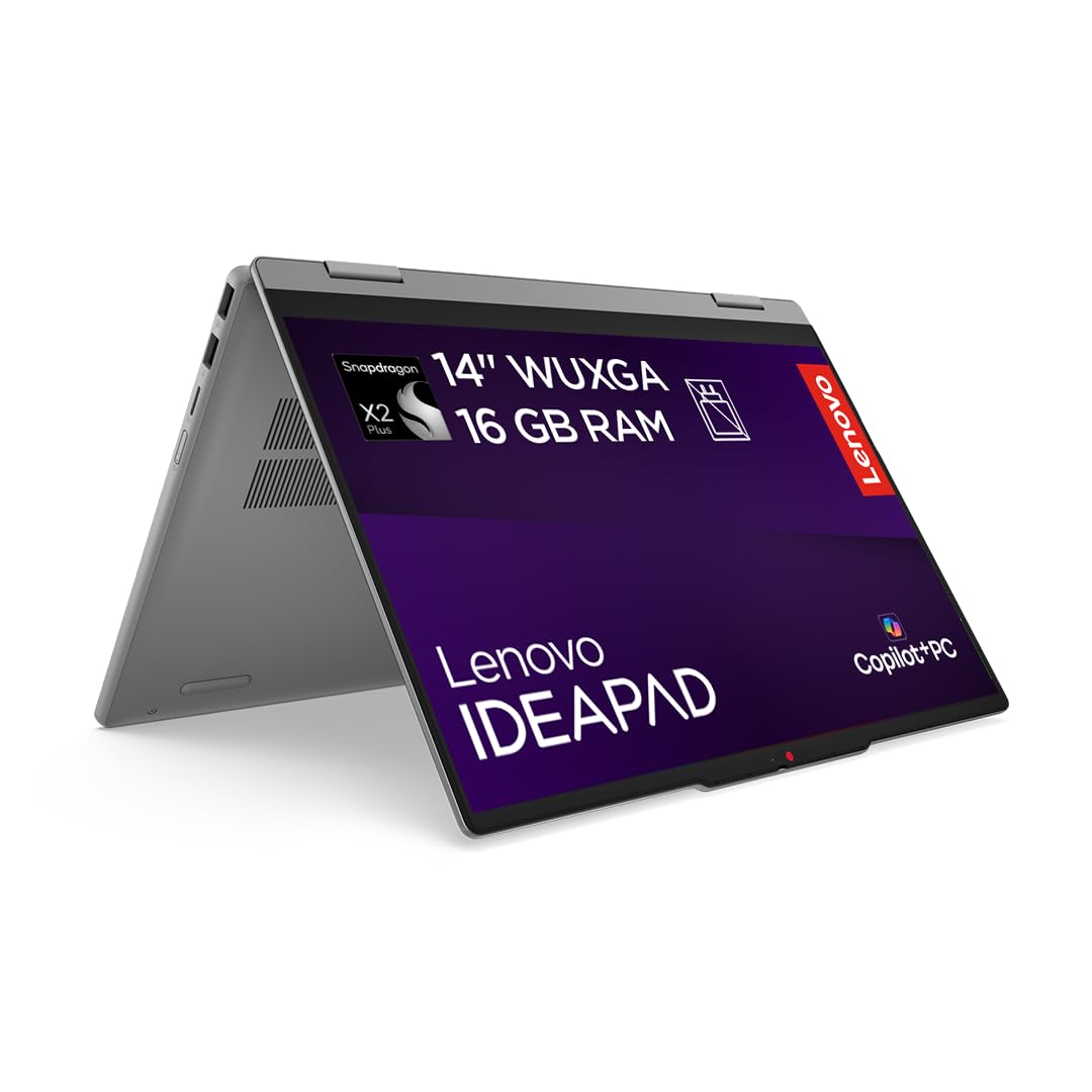 Lenovo IdeaPad 5X 2in1 Laptop | 14" WUXGA OLED Touch Display | Snapdragon X2 Plus X2P-42-100 | 16GB RAM | 512GB SSD | Qualcomm Adreno Grafik | Windows 11 | QWERTZ | Grau | 3 Monate Premium Care