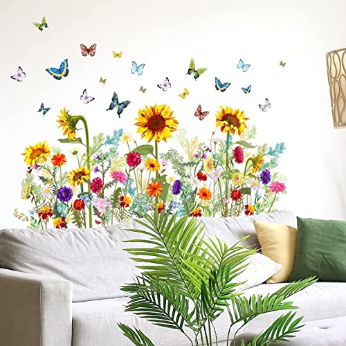 Flowers Butterflies Wall Decals Chrysanthemums Dragonflies Rose Botanical Wall Stickers Fairy Decals Pvc Removable Wall Art Decals For Girls Bedroom Nursery Classroom Decor #TOP4