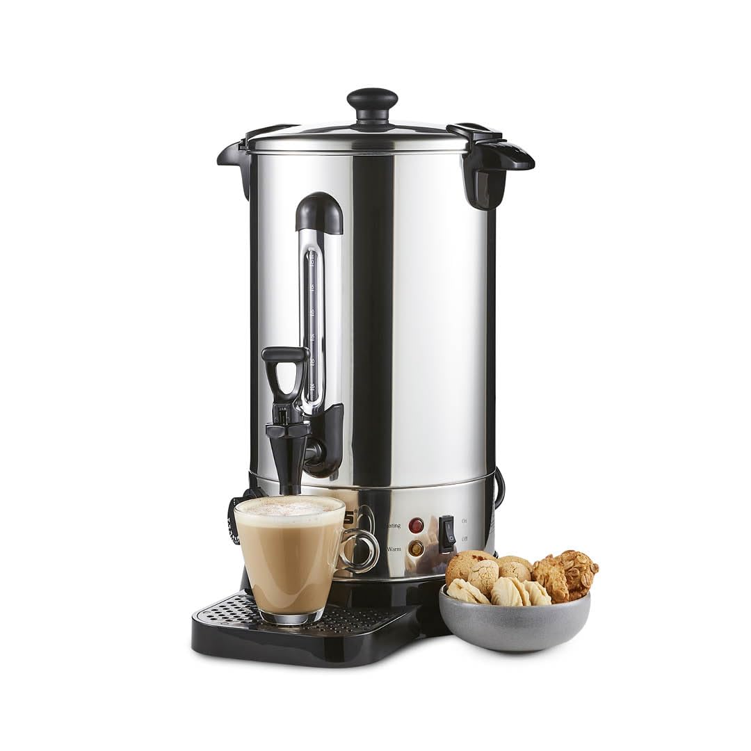 Geepas 10L Electric Catering Urn, 1650W Instant Hot Water Boiler Dispenser - Tea Urn Kettle Home Brewing Commercial Office Use with Keep Warm - Easy Pour Tap, Stainless Steel – 2 Year Warranty