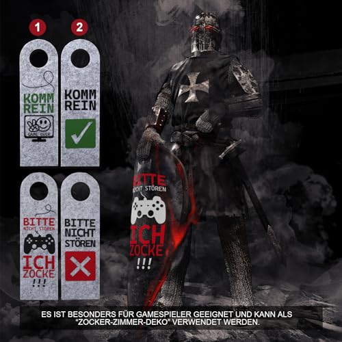 XIAONIU Bitte Nicht stören, ich zocke oder komm rein, 2Stück Türanhänger aus Filz, Zocker Geschenk, Gamer Zimmer Deko, Gamer Geschenk, Teenager Jungen Geschenk, Coole Sachen für Jungs (grau)