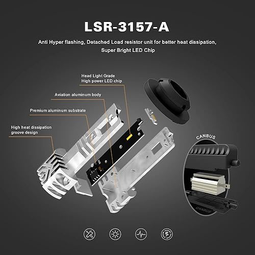 Miniatura 5 de SIR IUS LED LSR 3157 3157A - Bombilla LED antihiperintermitente con resistencia adjunta para luz de señal de giro, color ámbar, naranja, cuerpo de