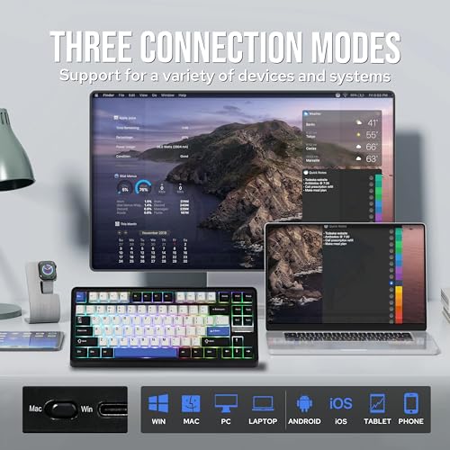 Image of EPOMAKER TH85 QMK /VIA Wireless Gaming Keyboard, BT5.0 /2.4GHz /USB-C, Hot Swappable Pre-lubed Custom Creamy Jade Linear Switches, Gasket Creamy Keyboard for PC /Mac /Office /Gaming (Black&White&Blue)