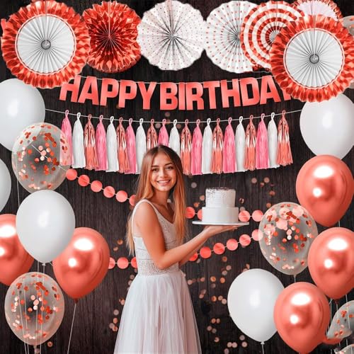 Image of Pop The Party 8pcs Wall Decoration Set Rose Gold Round Paper Fans Party Decoration for Birthday Wedding Baby Shower Party Backdrop Decor