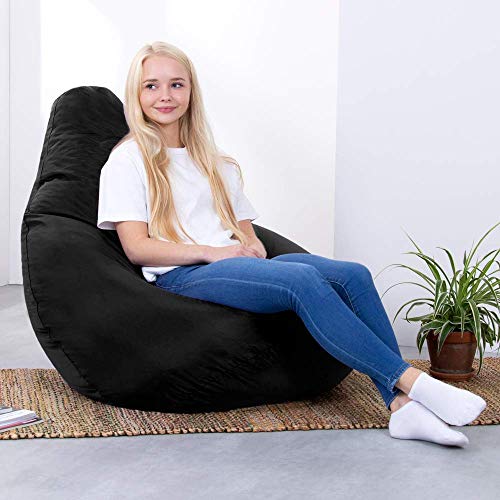 Bean Bag Bazaar Außensitzsack mit Hohem Rückenteil, Schwarz, 87cm x 65cm, Gartensitzsack Wasserabweisend, Gaming… – Bild 5