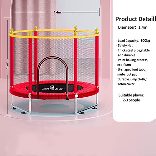 Image of StarAndDAisy 1.4 Meter Kids Trampoline with Safety Enclosure Net,Indoor&Outdoor Trampoline for Kids, Mini Round Bounce Jumper 4.5 Foot,Great Kids Gift-(Red Economy)