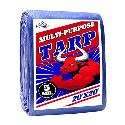 Tarp 20x20 ft 100% Waterproof Uv Resistant High Durability Multipurpose 5mil Blue Tarp for Covering Courtyards Cars Camping Gardens Pet Nests -by MVPNET