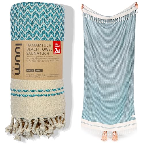 Luum® Hamamtuch groß 90x200 Strandtuch Saunahandtuch Badetuch Handtuch Yogatuch Duschtuch Strandhandtuch Saunatuch Reisehandtuch Turkish Towels, Damen Herren, 100% Baumwolle, Türkis