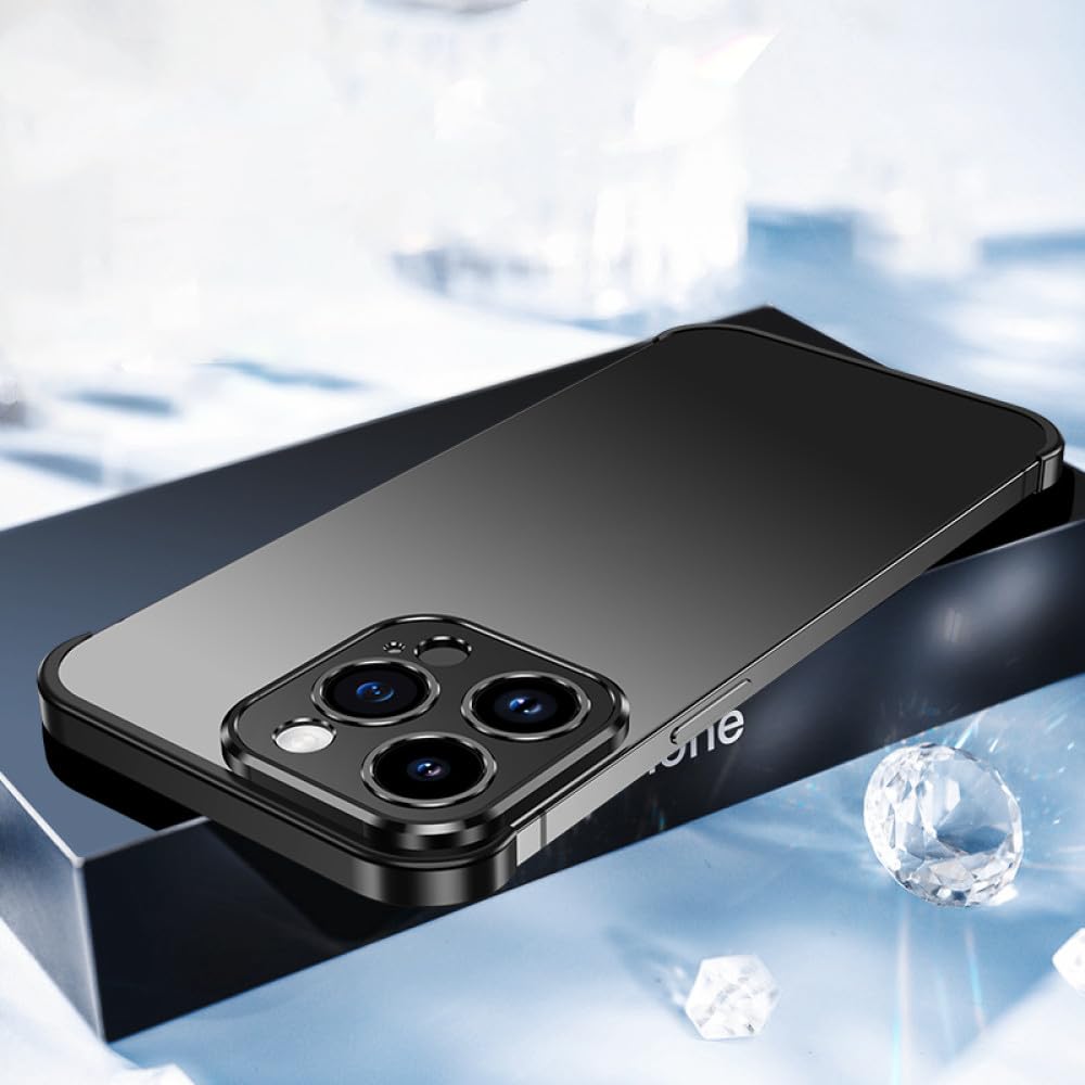 Coque iPhone 14 Pro Max luxe en métal noir avec protège-objectif intégré - 7