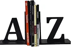 Porta Livros de A a Z Preto Organizador de Bookends Minimalista Aparador de Book Decoração Funcional