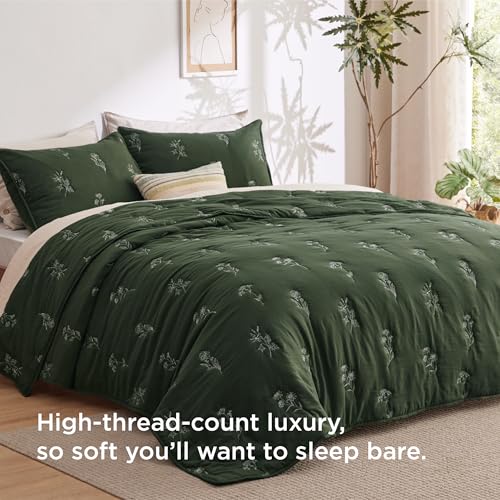 Image of Bedsure Botanical Floral Quilt King Size for Modern Farmhouse Decor, Luxurious Summer Bedding Set, Super Soft Bedspread King Size, Lightweight Comforter with 2 Pillow Shams, Olive Green, 106x96 Inch