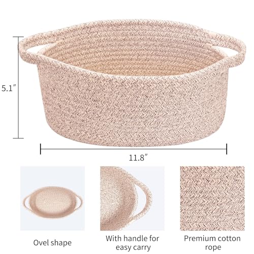 Image of ABenkle Small Basket with Handles, Boho Decorative Rope Woven Dog Cat Toy Storage Bin Shelf Storage Organizer, Easter Christmas Gift Basket, 12 inchx8 inchx5 inch