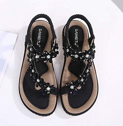HNGHOU Women's Summer Sandals Casual Comfortable Bohemia Beach Flat Sandals Open Toe Ankle Crystal Gladiator Shoes4