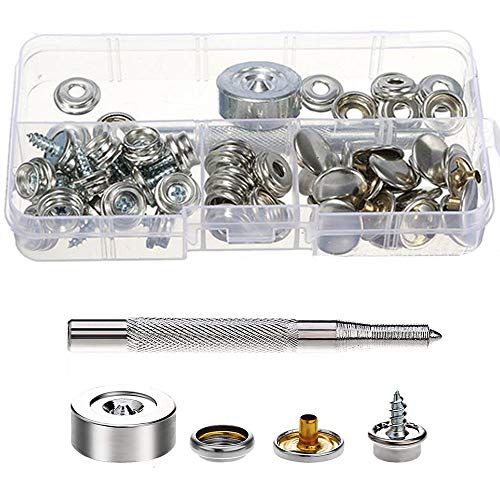 60 Pieza Remaches de Cuero Remache de Doble Tapa Pernos de Metal Tubular con 2 Piezas de Herramienta de Reparación para Manualidad o Ropa