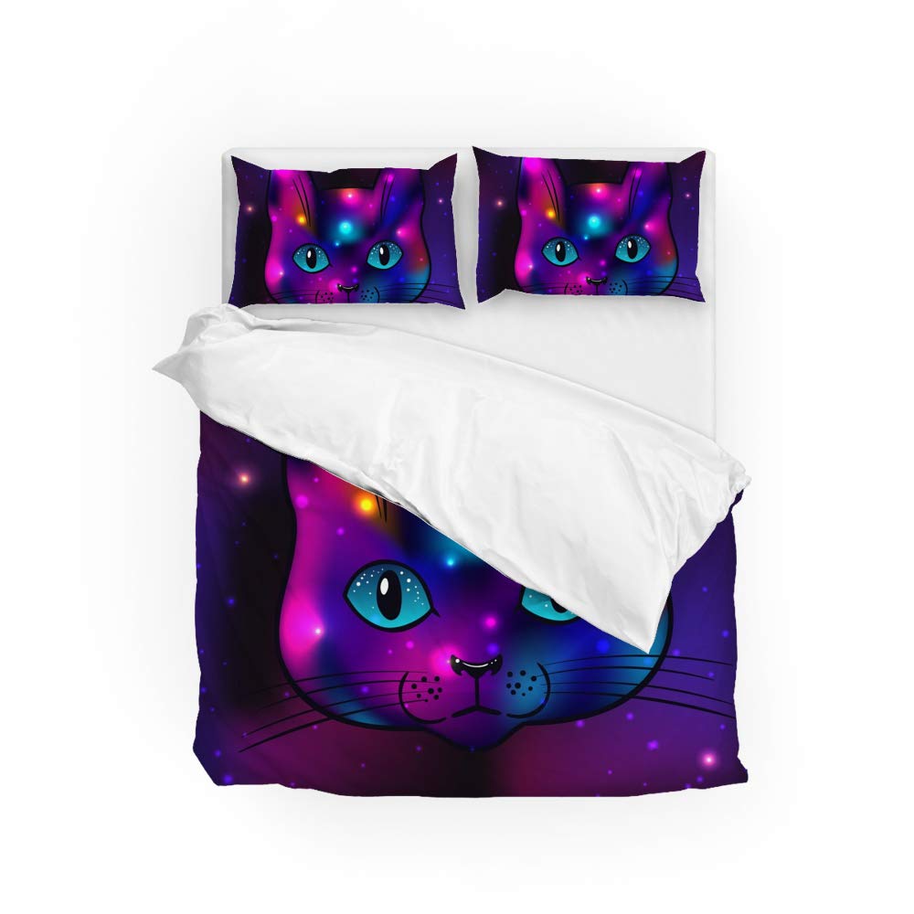 Parure de lit chat Cosmos étoiles en polyester sombre pour chambre