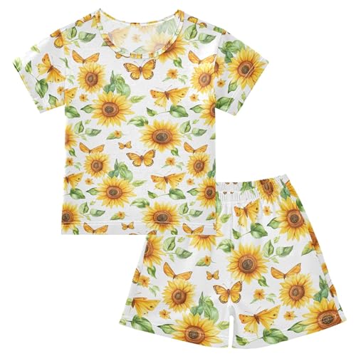 Butterfly Sunflower Pajama Set Pajamas Sleepwear Nightwear Loungewear Clothes Set B04039773