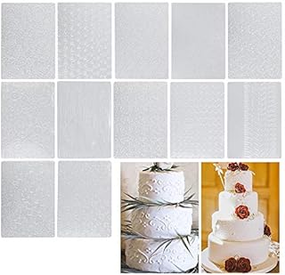 DECARETA Fondant Impression Mat 12 Piece Embossed Icing Moulds Kits,12 Pattern Impression Icing Clear Plastic Cake Imprint Embossing Mat for Cake Edging,Cupcakes,Biscuits Decoration(25X17.5cm)