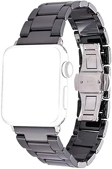 [Sakulaya] Apple Watch Band, Ceramic Apple Watch Band, Easy to Adjust Length, Compatible with Apple Watch Series 9, 8, 7, 6, SE Series 5, 45, 44, 42mm, Black