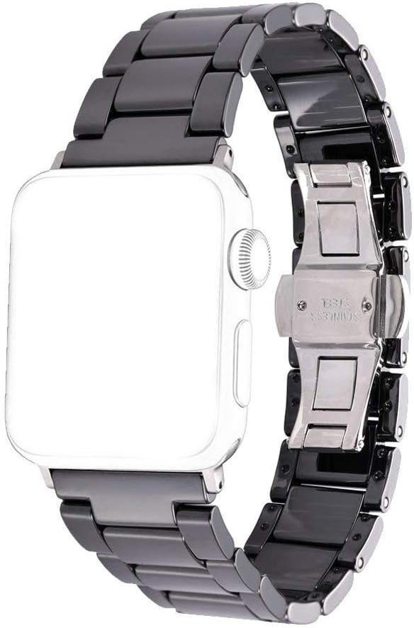 [Sakulaya] Apple Watch Band, Ceramic Apple Watch Band, Easy to Adjust Length, Compatible with Apple Watch Series 9, 8, 7, 6, SE Series 5, 45, 44, 42mm, Black
